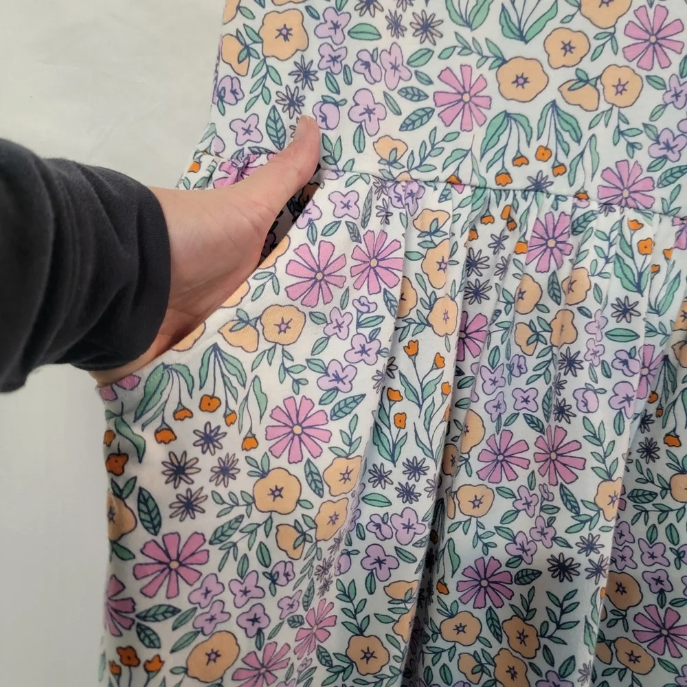 Cat & Jack Floral Girls 10/12 Plus Dress - Purple and Orange Wirh Pockets